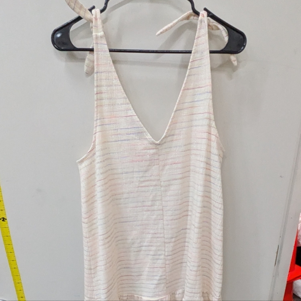 LOFT Bow Strap Button Dress. Cream Sleeveless Mini.. - Picture 4 of 7